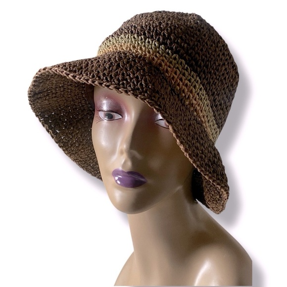 D & Y Woven Sun Hat Brown/Tan/Sage Women's Bucket Sun Hat OS Beach Neutral - Picture 4 of 7